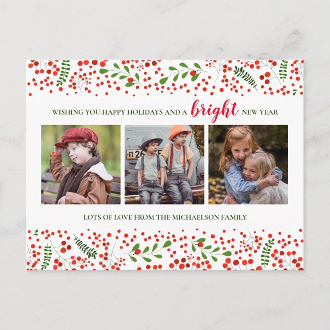 FOTO HOLIDAY CARD | Frohe Weihnachten Holly Cheer (Vorderseite)