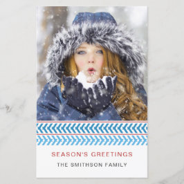 Foto Holiday Card mit Blue und White Stitches