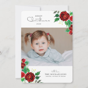 FOTO HOLIDAY CARD Rose für Weihnachtswasserfarbe Feiertagskarte