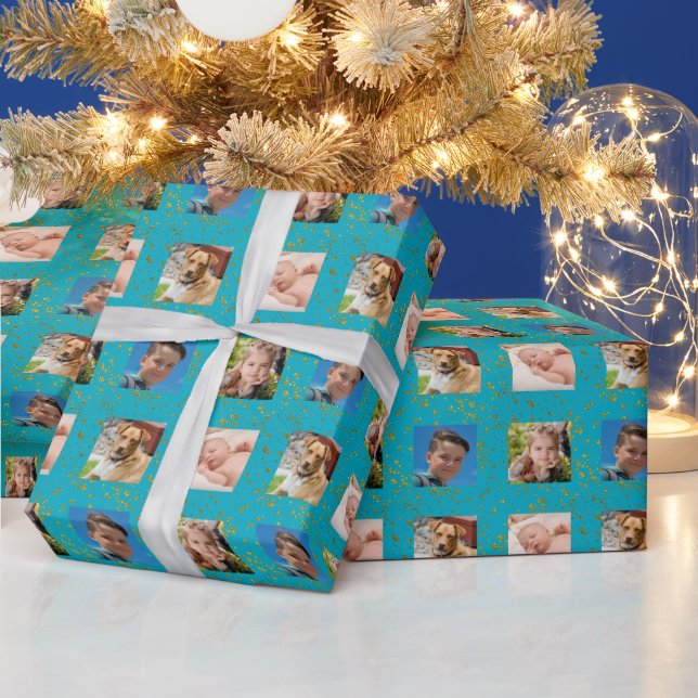 Foto Holiday in Blue und Glitzer Geschenkpapier (Feiertage)