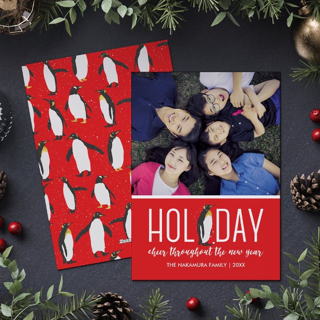 Foto Holiday Penguin Cheer Feiertagskarte (Von Creator hochgeladen)