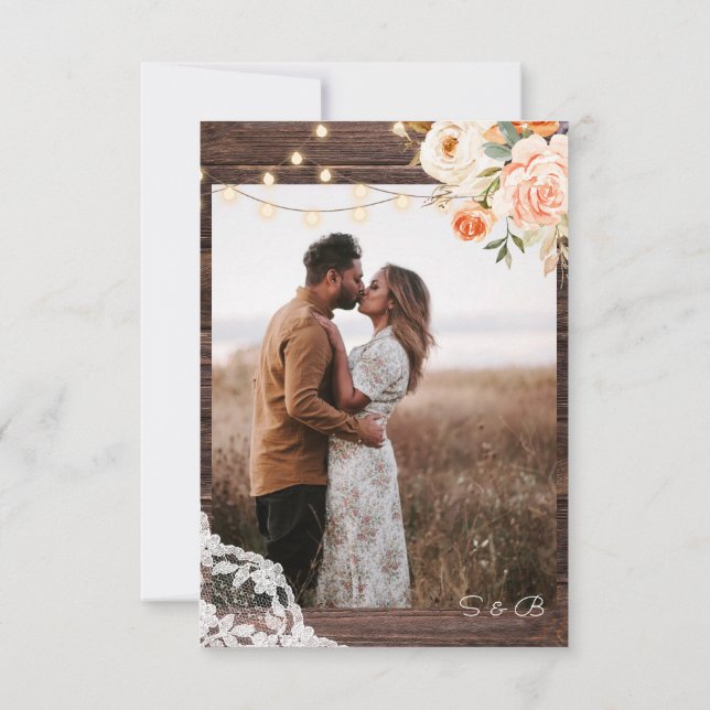 Foto Holztäfelung, Leuchten, Rosa und Pfirsichblum Save The Date (Rückseite)