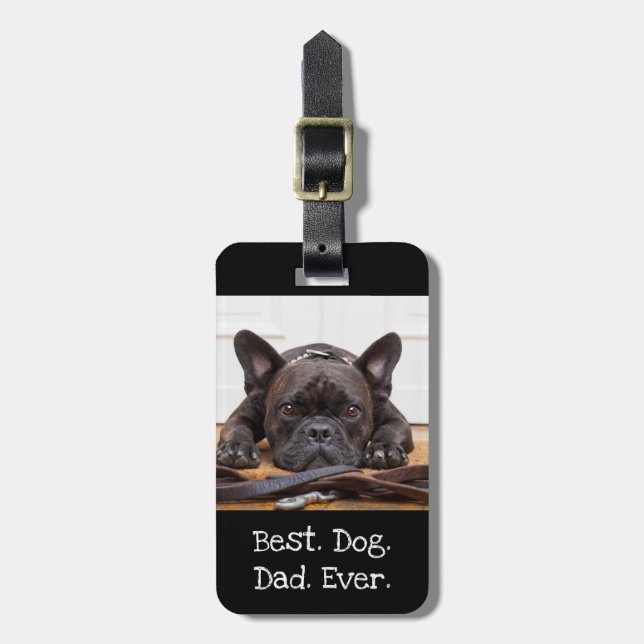 Foto Hund Personalisiert Bester Hund Vater je schw Gepäckanhänger (Vorderseite vertikal)