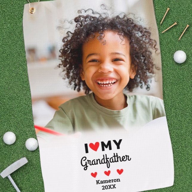 Foto I Liebe Mein Großvater Golfer Name Custom Golfhandtuch (Photo I Heart Love My Grandfather Golfer Name Golf Towel)