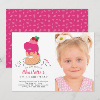 Foto Ice Cream 3D Geburtstagseinladung Einladung