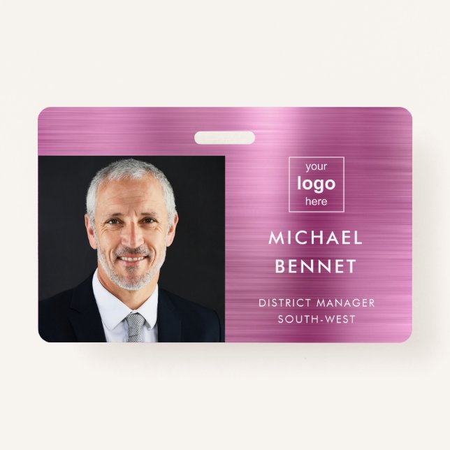 Foto ID der modernen Metallic Pink Company Ausweis (Vorderseite)