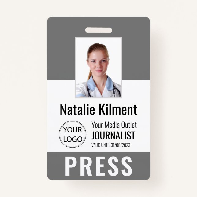 Foto-ID für journalistische Presseausweise Grau Ausweis (Vorderseite)