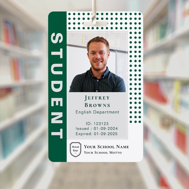 Foto ID für moderne dunkelgrüne Schüler/Lehrer Ausweis (Modern Dark Green Student/Teacher Photo ID Badge)