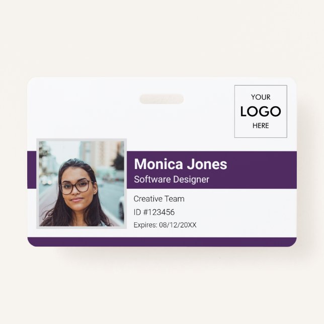 Foto-ID-Logo für Mitarbeiter - QR-Code Lila Ausweis (Vorderseite)