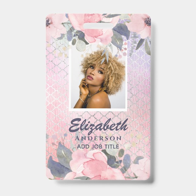 FOTO-ID - Mitarbeiter VIP Pass Girly Glitzer Blume Ausweis (Front)