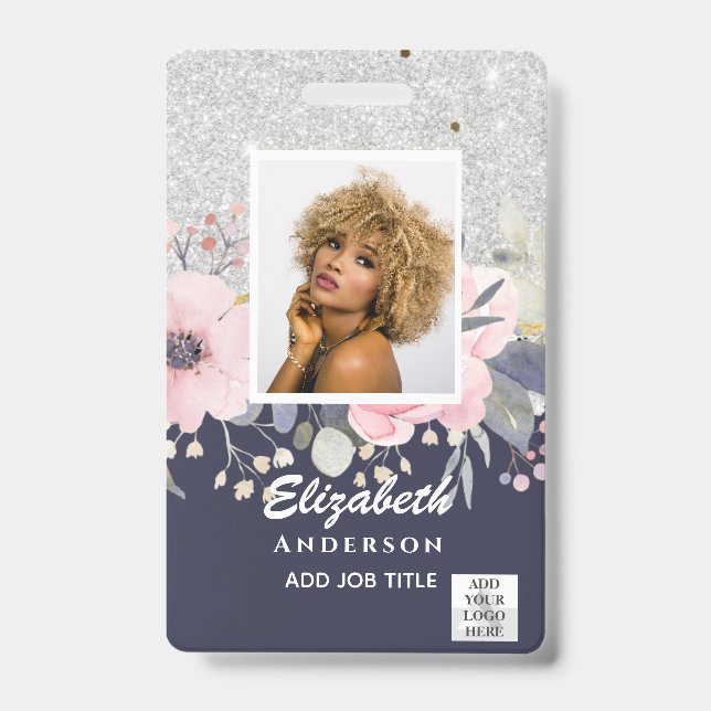 FOTO-ID Mitarbeiter VIP PASS Girly Glitzer Blume Ausweis (Front)