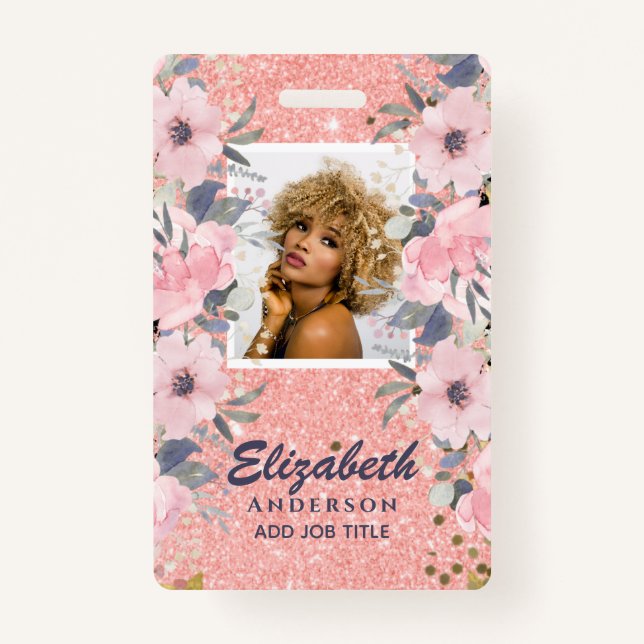 FOTO-ID - Mitarbeiter VIP Pass Girly Glitzer Blume Ausweis (Vorderseite)