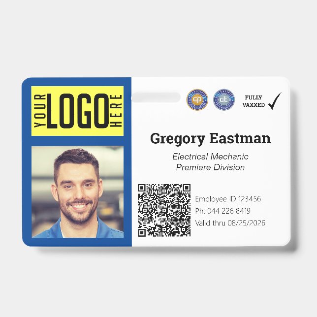 Foto-ID QR Code Blue Abzeichen Ausweis (Vorderseite)