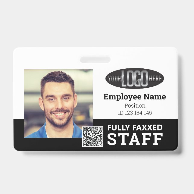 Foto-ID QR-Code Schwarz-weißes Abzeichen Ausweis (Vorderseite)