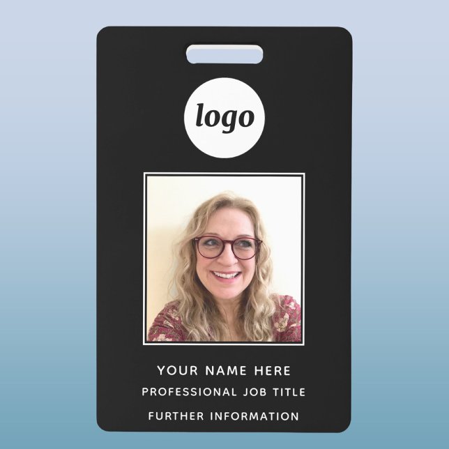 Foto-ID Sauber Professionell Name Ausweis (Simple logo with custom text business branding promotional photo ID badge name tag)