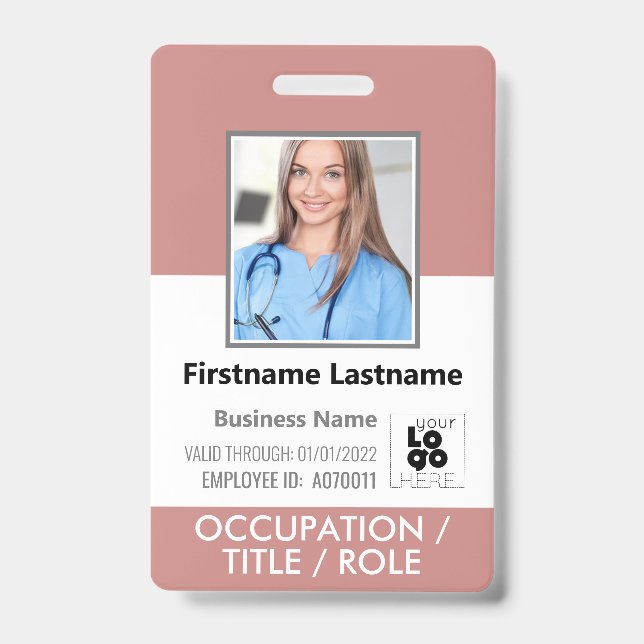 Foto-ID Strichcode-Logo Dusty Rose Rosa Name Ausweis (Vorderseite)