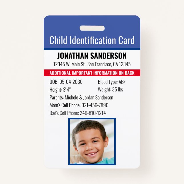 Foto-ID zur Identifizierung von Notfallallergie Ausweis (Vorderseite)