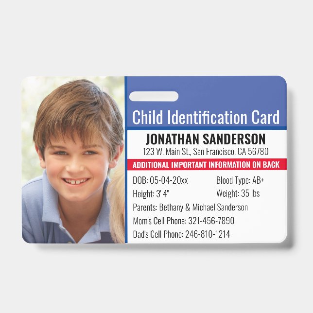 Foto Identification Emergency Allergy Child ID Ausweis (Vorderseite)