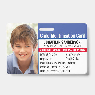 Foto-Identifikations-Notfall-Allergie-Kinder-ID Ausweis
