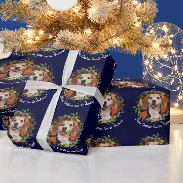 Foto Ihr Name Navy Weihnachten Geschenkpapier (Feiertage)