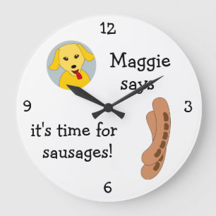 Foto Ihres Hundes hinzufügen: "Zeit für Wurst" Große Wanduhr