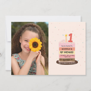 Foto illustrierter Kuchen 1. Geburtstag Party Einladung