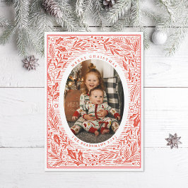 Foto im traditionellen Pine- und Holly-Linocut-Sti Feiertagskarte