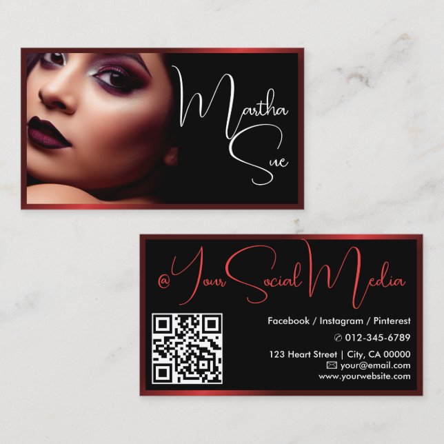 Foto Image Template Influencer Model Red Classic Visitenkarte (Vorne/Hinten)