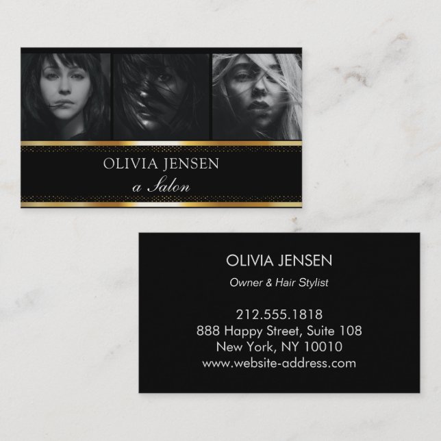 Foto Image Template Luxus Golden Black Salon Visitenkarte (Vorne/Hinten)