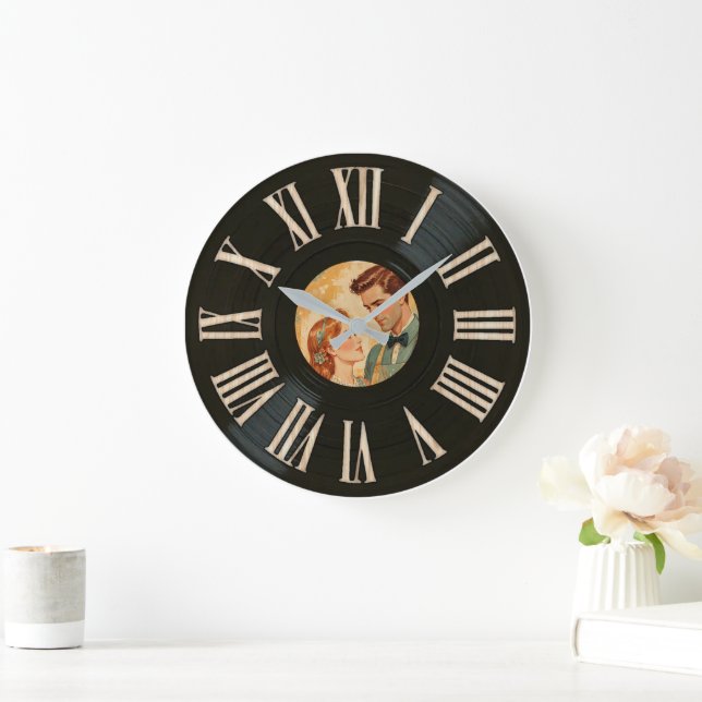 Foto Imitate Klassischer Retro Vinyl Record Große Wanduhr (Zuhause)