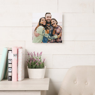 Foto in der Familie mit moderner Script-Großuhr Quadratische Wanduhr