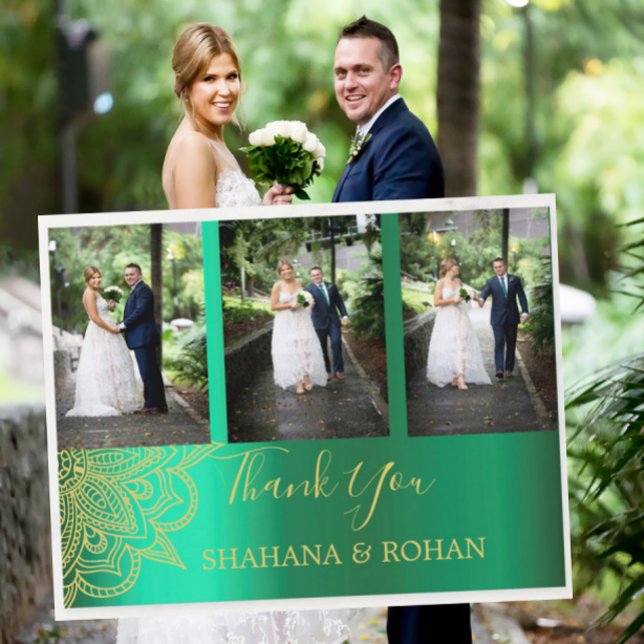Foto Indian Style Green Gold Hochzeit Vielen Dank Postkarte (Von Creator hochgeladen)