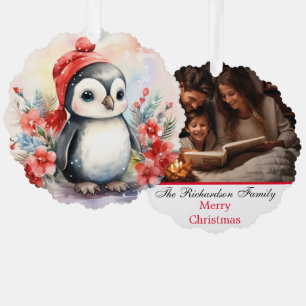 Foto Individuelle Name Niedlich Pinguin Weihnachte Ornament Karte