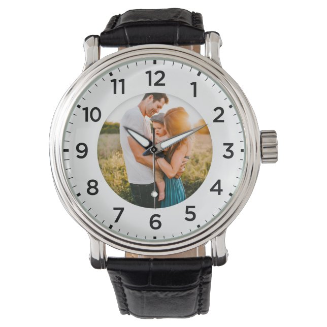 Foto Inlay Personalisiert Leather Watch Armbanduhr (Vorderseite)