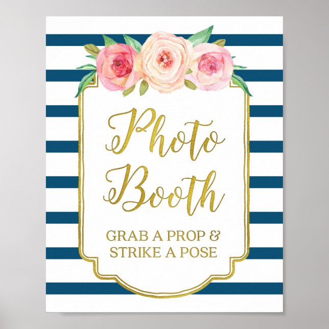 Foto-Kabine signieren rosa goldene blaue Streifen Poster (Vorne)