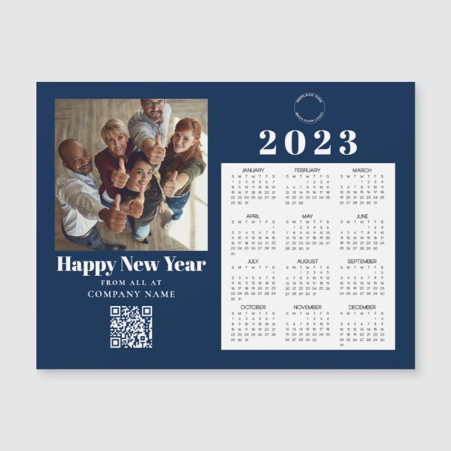 Foto Kalender 2023 Logo QR Navy Neujahr Magnetkarte (Vorderseite)
