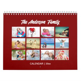 Foto-Kalender der Familie, Bearbeitbarer Maroon-Ka Kalender