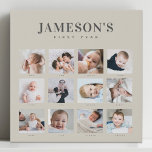Foto-Kalender des ersten Jahres des Säuglings Künstlicher Leinwanddruck<br><div class="desc">Erinnern Sie sich an das erste Jahr Ihres Babys mit dieser modernen minimalistischen Foto-Collage. Einfaches 12 Foto Rasterlayout für jeden Monat des Lebens Ihres Neugeborenen. Machen wir ein schönes Geschenk für neue Eltern, Großeltern oder andere Familienmitglieder, um an diesen besonderen ersten Momenten festzuhalten. Das ist der warme Erdton Timberwolf Version....</div>