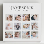 Foto-Kalender des ersten Jahres des Säuglings Künstlicher Leinwanddruck<br><div class="desc">Erinnern Sie sich an das erste Jahr Ihres Babys mit dieser modernen minimalistischen Foto-Collage. Einfaches 12 Foto Rasterlayout für jeden Monat des Lebens Ihres Neugeborenen. Machen wir ein schönes Geschenk für neue Eltern, Großeltern oder andere Familienmitglieder, um an diesen besonderen ersten Momenten festzuhalten. Das ist die kohlegraue und weiße Version....</div>