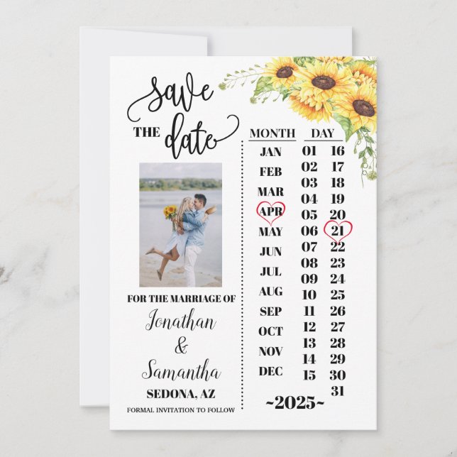 Foto-Kalender Save the Date Sonnenblumenhochzeit Einladung (Vorderseite)