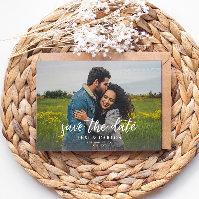 Foto & Kalligrafie 2A Lighter Horiz Save the Date Einladung (Von Creator hochgeladen)