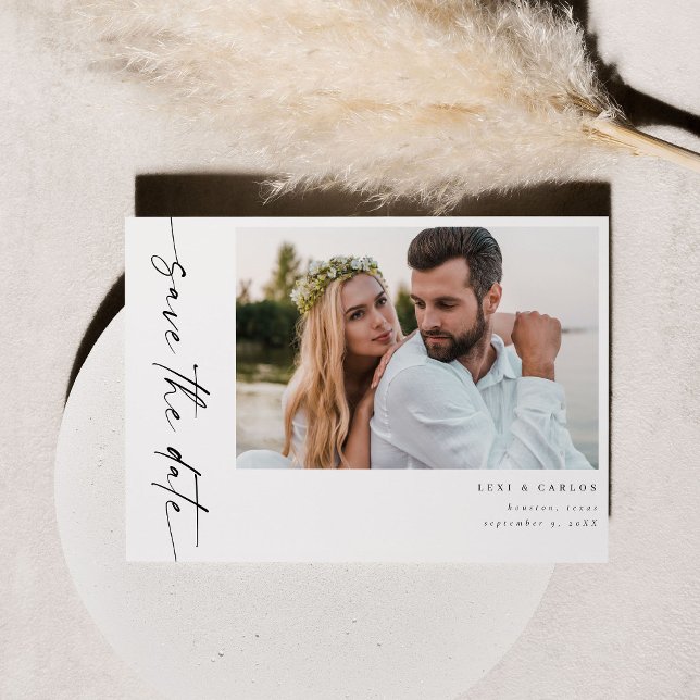 Foto & Kalligrafie 4 Mod Horiz Save the Date-Whi Einladung (Von Creator hochgeladen)
