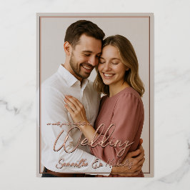 Foto & Kalligrafie Minimalistisch Real Gold Weddin Folieneinladung