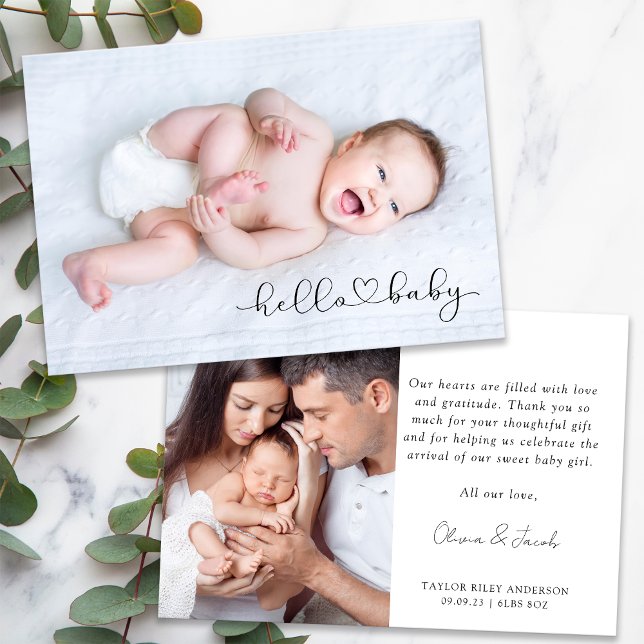 Foto Kalligrafie Name Birth Stats New Baby Dankeskarte (Von Creator hochgeladen)