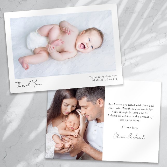 Foto Kalligrafie Name Birth Stats New Baby Dankeskarte (Von Creator hochgeladen)
