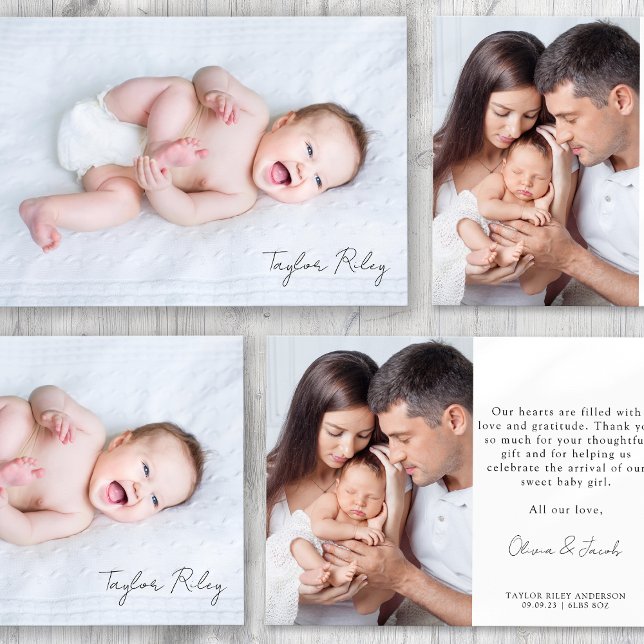 Foto Kalligrafie Name Birth Stats New Baby Dankeskarte (Von Creator hochgeladen)
