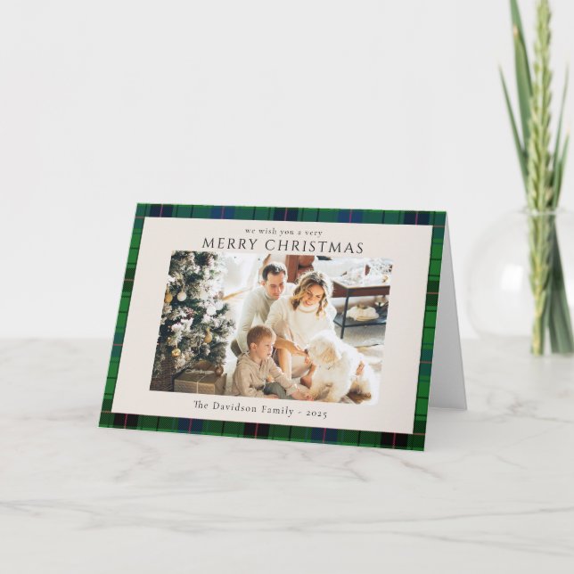 Foto Kariert Rustikaler Tartan Weihnachten Custom Karte (Vorderseite)