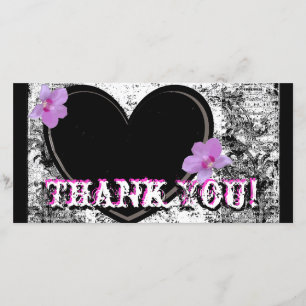 Foto-Karte Danke, Schwarz, Weiß, Rosa Dankeskarte