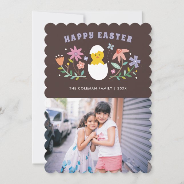 Foto-Karte für den blühenden Ostern - Braun Einladung (Vorderseite)