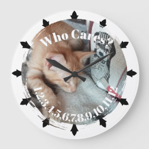 Foto. Katze, Text, austauschbar, Lustig  Große Wanduhr
